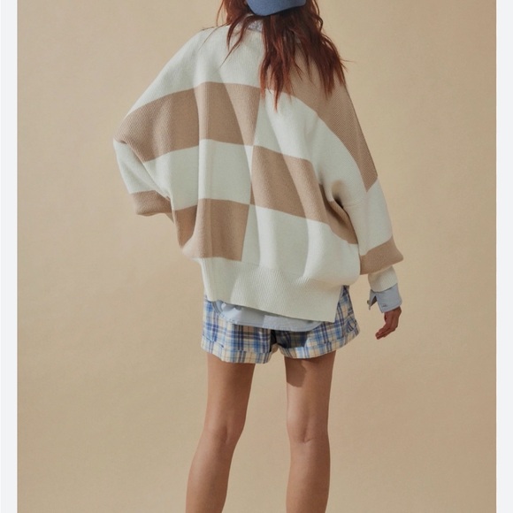 Free People Easy Street Checked Tunic Sweater NWT Small Oversized - Picture 2 of 6
